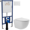 Комплект Унитаз подвесной Aqueduto Ovo OVO0110 безободковый, с микролифтом, белый глянцевый + Инсталляция DIWO + Кнопка 7320 белая