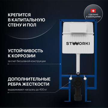 Комплект Унитаз подвесной STWORKI Ноттвиль SETK3104-2616 безободковый, с микролифтом, белый + Инсталляция + Кнопка 230823 хром матовый