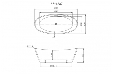 Ванна акриловая Azario EASTON 1800x820x600 мм., белая, свободностоящая, в комплекте с сифоном и металлической рамой