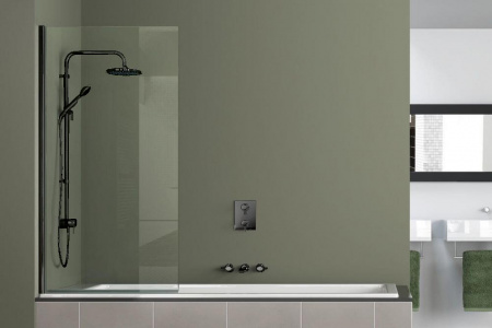 Шторка для ванны Azario MERRIT 800х1400, прозрачное стекло 6 мм, покрытие EASY CLEAN, цвет профиля черный (AZ-NF6211-1 800 BLACK)