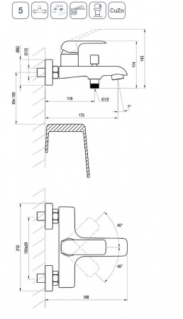 Смеситель для ванны Ravak Flat FL 022.20/150 керамический картридж, черный матовый (X070175)