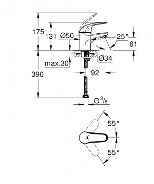 Смеситель для раковины GROHE Euroeco, хром (32734000)