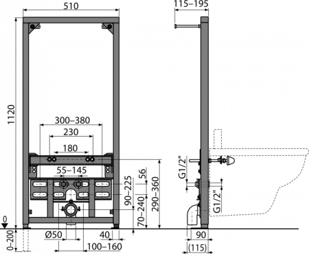 Инсталляция Alca plast для биде, черный (A105/1120)