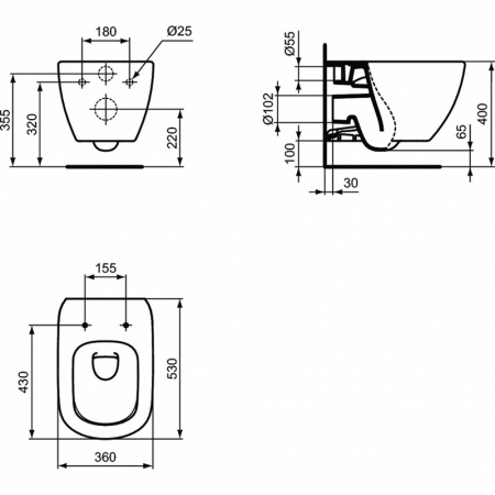 Комплект унитаза с инсталляцией Ideal Standard Tesi Aqua Blade с сиденьем Микролифт и Белой клавишей смыва (T3868V1/115AC)