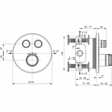 Смеситель для душа Ideal Standard CERATHERM NAVIGO встраиваемый, термостатический, на 2 выхода, круглый, шлифованное золото (A7296A2)