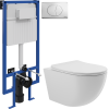 Комплект Унитаз подвесной Aqueduto Ovo OVO0110 безободковый, с микролифтом, белый глянцевый + Инсталляция STWORKI + Кнопка 230822 хром глянцевый