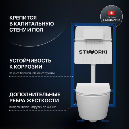 Комплект Унитаз подвесной STWORKI Ларвик 5512 безободковый + Крышка + Инсталляция + Кнопка 230824 белая