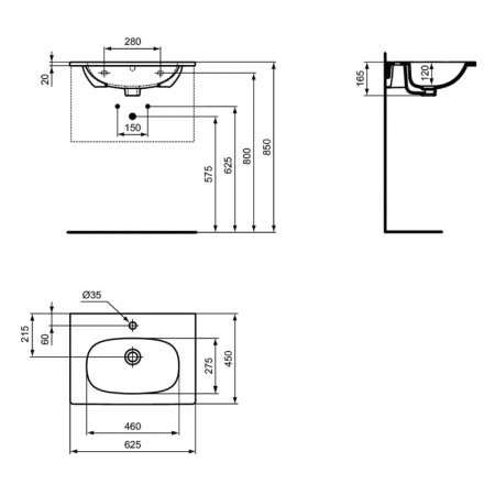 Раковина Ideal Standard TESI Vanity 60, белая (TESI 60)