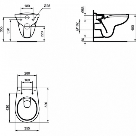Комплект инсталляции Ideal Standard ProSys Eco Frame M с унитазом Eurovit Rimless безободковый Cut Rimless c сиденьем микролифт E131801 (W660101)