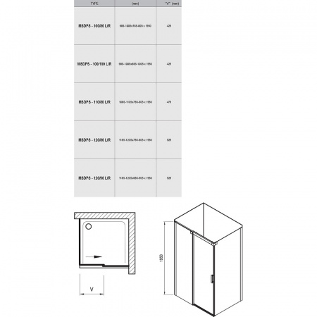 Душевой уголок Ravak Matrix MSDPS 110x80 L  профиль Белый стекло Transparent (0WLD4100Z1)
