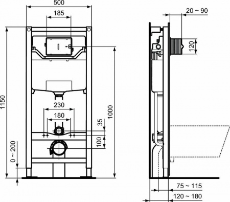 Встраиваемая инсталляция Ideal Standard PROSYS FRAME 120 M, для монтажа подвесных унитазов