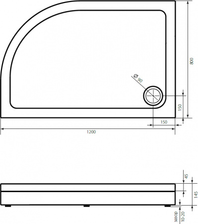 Поддон для душа STWORKI Хельсинки 120x80 L, с сифоном