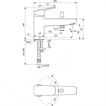 Смеситель для ванны Ideal Standard CERAPLAN набортный, черный матовый (BD257XG)