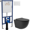 Комплект Унитаз подвесной Aqueduto Ovo OVO0140 безободковый, с микролифтом, черный матовый + Инсталляция DIWO + Кнопка 7320 белая