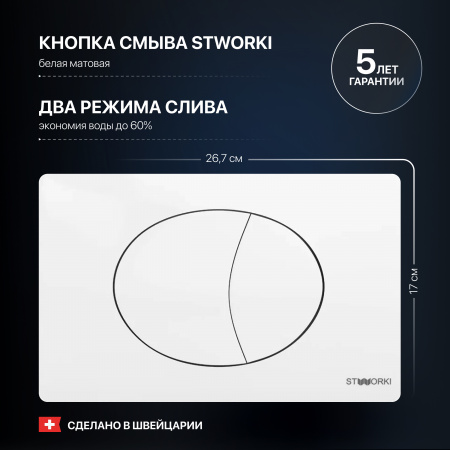 Комплект Унитаз подвесной STWORKI Ларвик 5512 безободковый + Крышка + Инсталляция + Кнопка 230824 белая