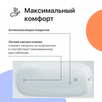 Акриловая ванна DIWO Кострома 170x70 см, с каркасом
