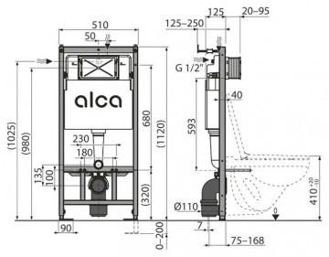 Инсталляция Alcadrain AM101/1120-4:1 RU для унитаза с белой клавишей смыва M570 (AM101/1120-4:1 RU M570-0001)