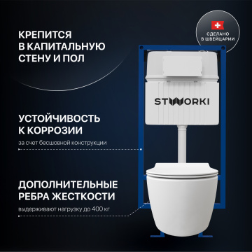 Комплект Унитаз подвесной STWORKI Ноттвиль SETK3104-2616 безободковый, с микролифтом, белый + Инсталляция + Кнопка 230824 белая