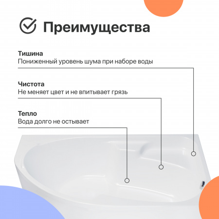 Акриловая ванна DIWO Сочи R 170x95 см, угловая, с каркасом, асимметричная