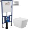 Комплект Унитаз подвесной Aqueduto Macio MAC0120 безободковый, с микролифтом, белый матовый + Инсталляция DIWO + Кнопка 7311 хром матовый