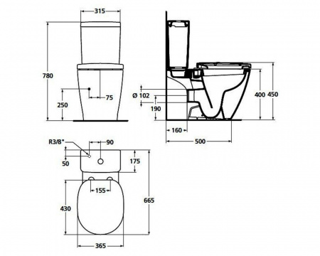 Чаша унитаза Ideal Standard Connect без бачка и сиденья (E803601)